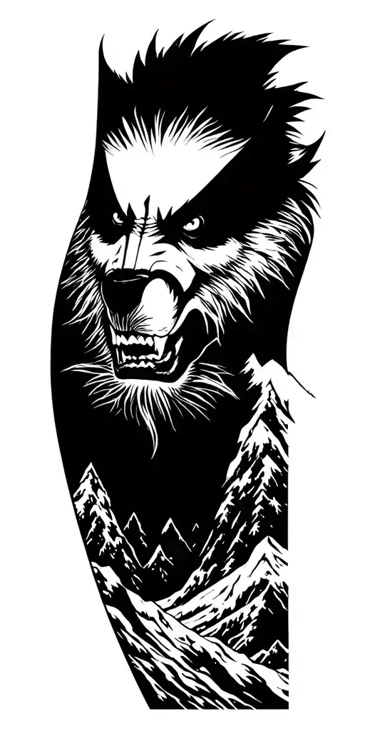 animal wolverine and mountains and snow tattoo design idea