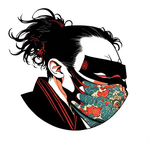 sadness and anger and with a man behind a mask tattoo design idea