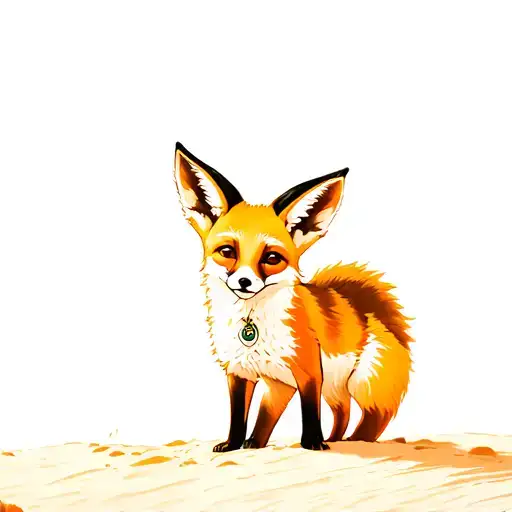 A playful fennec fox in a sunlit desert, glowing sand and big sky. Bold digital style, warm tones, energetic and golden. tattoo design idea