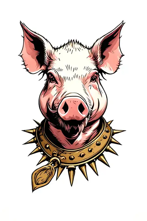 a pigs head with a spiked collar tattoo design idea