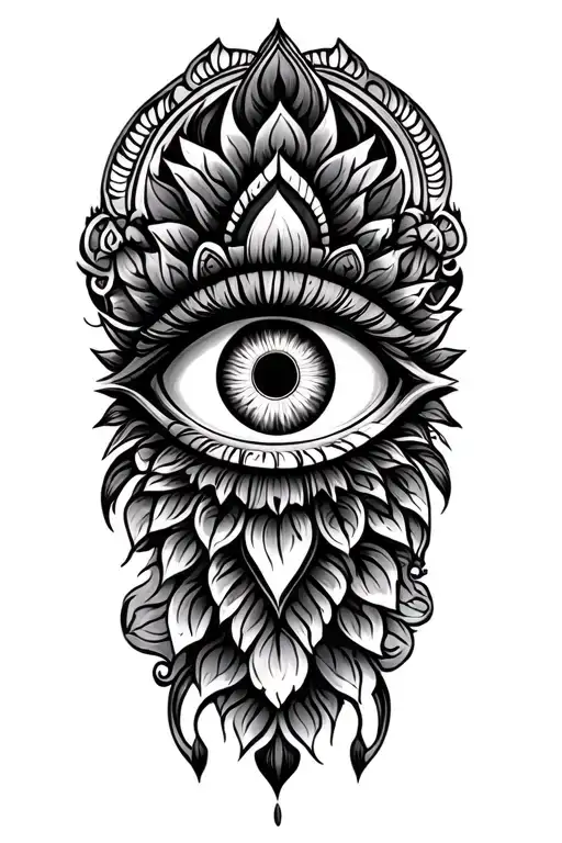 outside elbow all seeing eye mandala design incorporating elements tattoo design idea