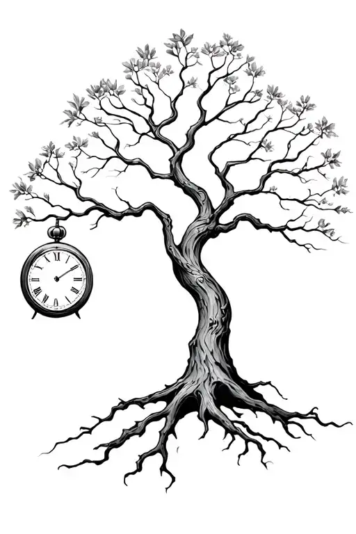 memento mori memento vivere growing tree with ticking clock tattoo design idea