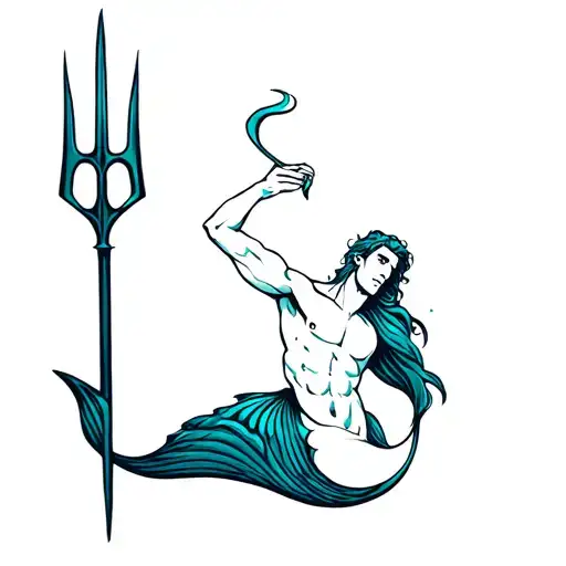 merman holding trident tattoo design idea