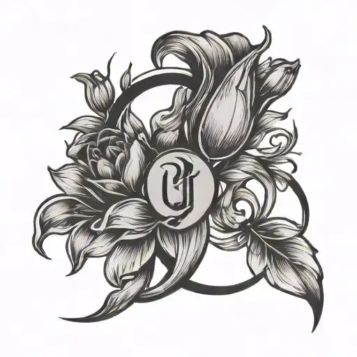 minimalist Capricorn sign with tulips flowers tattoo design idea