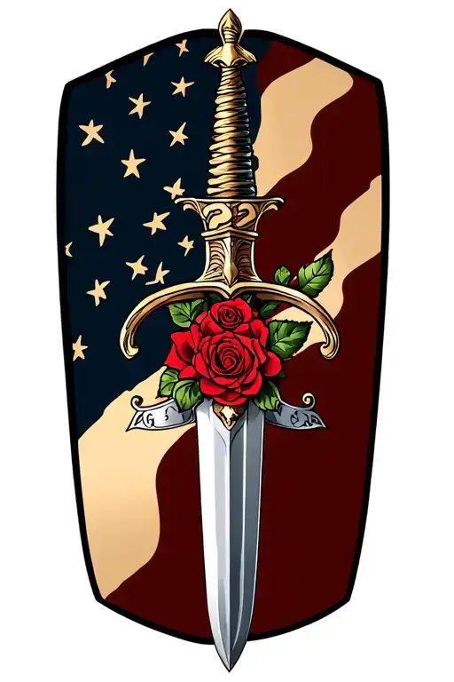 long sword with 732 on the hilt and wrapped in roses tattoo design idea