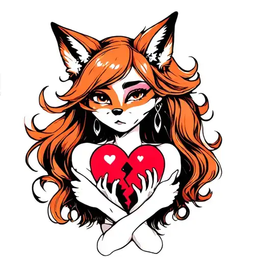 fox girl stitching together a broken heart tattoo design idea