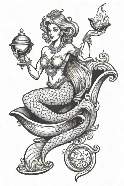 mermaid coming out of a genie lamp tattoo design idea