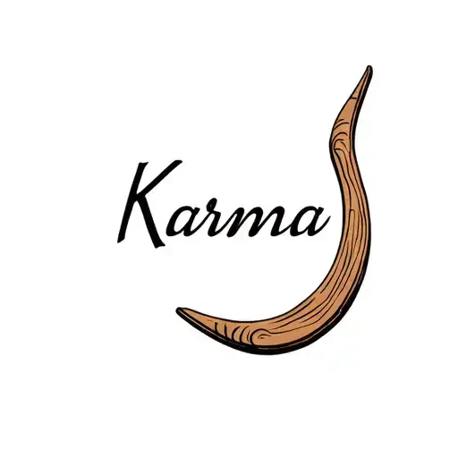 wooden boomerang and inside the word karma tattoo design idea