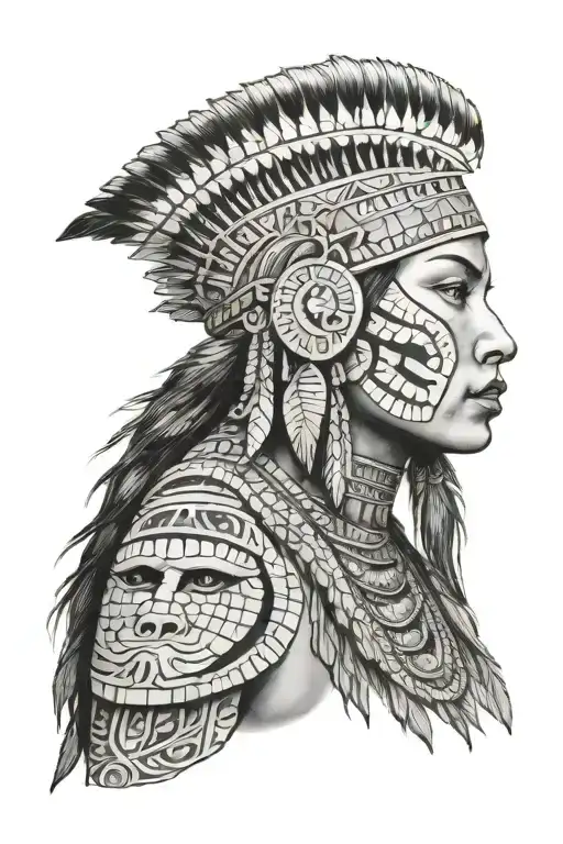 Choctaw female with alligator head dress tattoo design idea