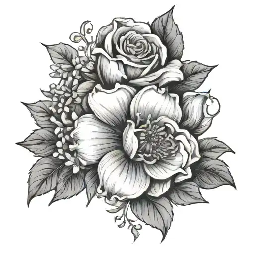 November and decmber flower  black and gray tattoo design idea
