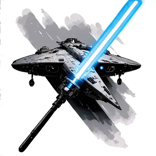lightsaber and spaceship tattoo design idea