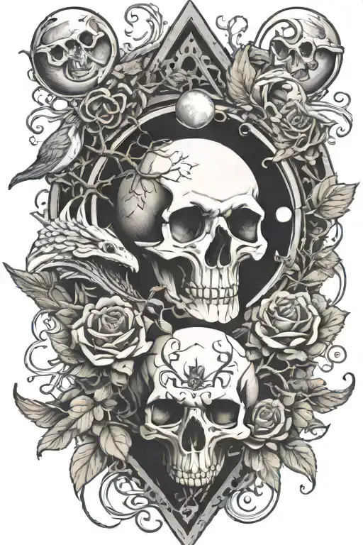 eyeball pyramid dragon roses skull tattoo design inspired tattoo with a big tree waterfall moon whale nasty bird snakes  tattoo design idea