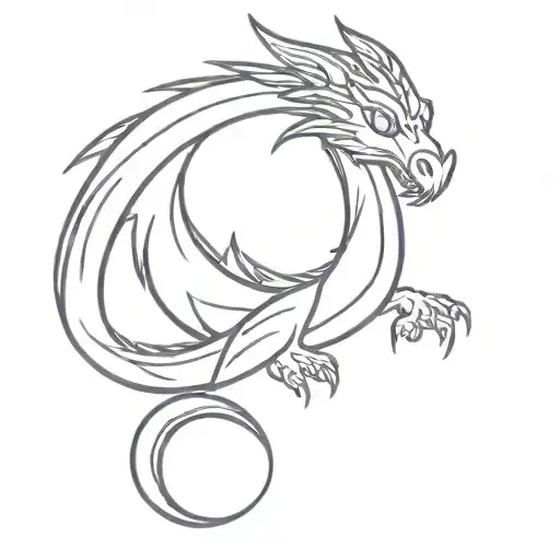 A dragon in a minimalist style, soft purple color. The dragon has large, expressive eyes, a slender build, o tattoo design idea