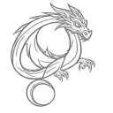 A dragon in a minimalist style, soft purple color. The dragon has large, expressive eyes, a slender build, o tattoo design idea