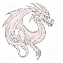 A dragon in a minimalist style, soft purple color. The dragon has large, expressive eyes, a slender build, o tattoo design idea