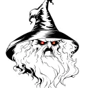 Sick wizard with a pointy hat open mouth glowing eyes smoke  tattoo design idea