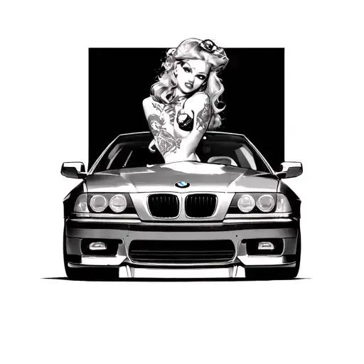 pin up girl bmw e36 tattoo design idea