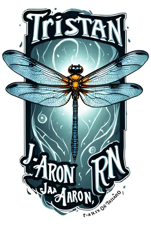 "Tristan, Aaron, Jada, RN" "Tristan, Aaron, Jada, RN" dragonfly hovering tattoo design idea