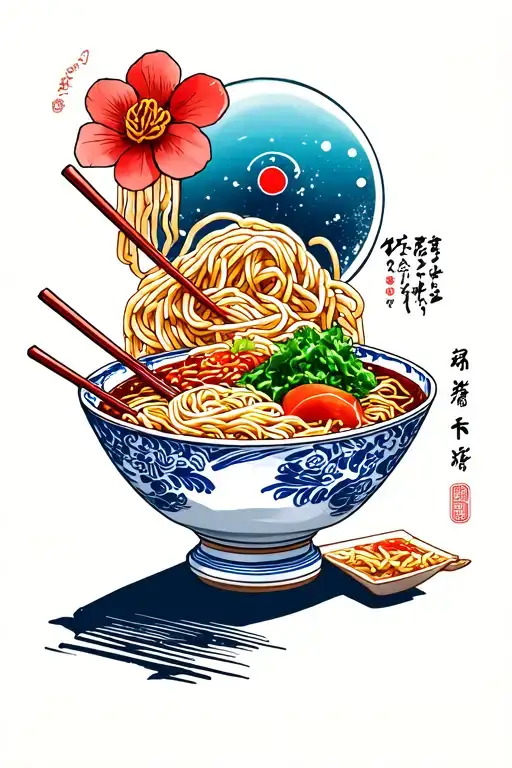 deconstructed ramen bowl tattoo design idea