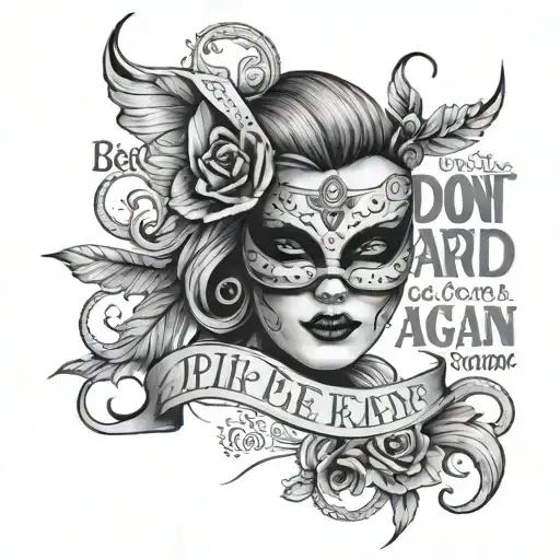 text "don't be afraid to try again, everyone goes south every now and then" with a sad mask tattoo design idea
