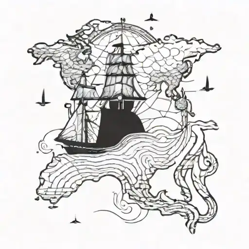 seaman sailing across a map tattoo design idea