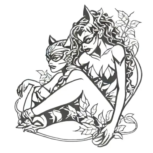 Catwoman and Poison ivy vines wrapped loosely tattoo design idea