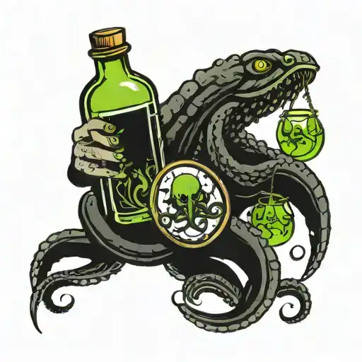 kraken holding potion bottle tattoo design idea