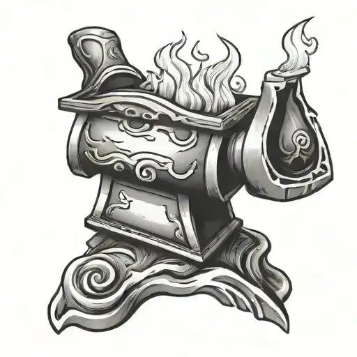 anvil on fire tattoo design idea