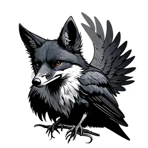 fox justice crow perched tattoo design idea