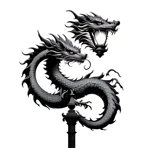 japanese dragon wrapped around a lamp post tattoo design idea