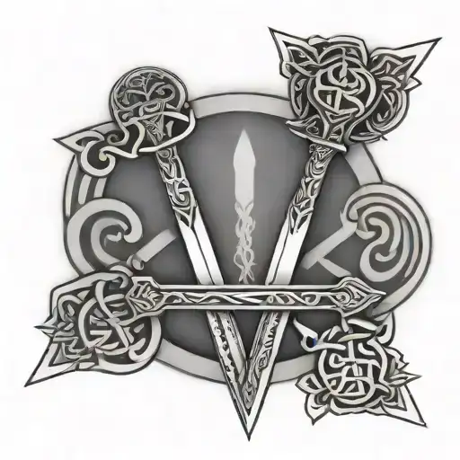 unalome with celtic swords crossing tattoo design idea