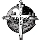 a single-line cross with the word "believe" incorporated, along with an image of an empty tomb for a mimalist tattoo tattoo design idea