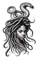 Afro-centric Medusa with dreadlocks and snake hair tattoo design idea