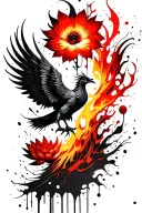 fiery phoenix flying lotus flowers tattoo design idea