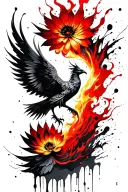 fiery phoenix flying lotus flowers tattoo design idea