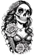 candy skull chicano gangster woman style sleeve tattoo tattoo design idea
