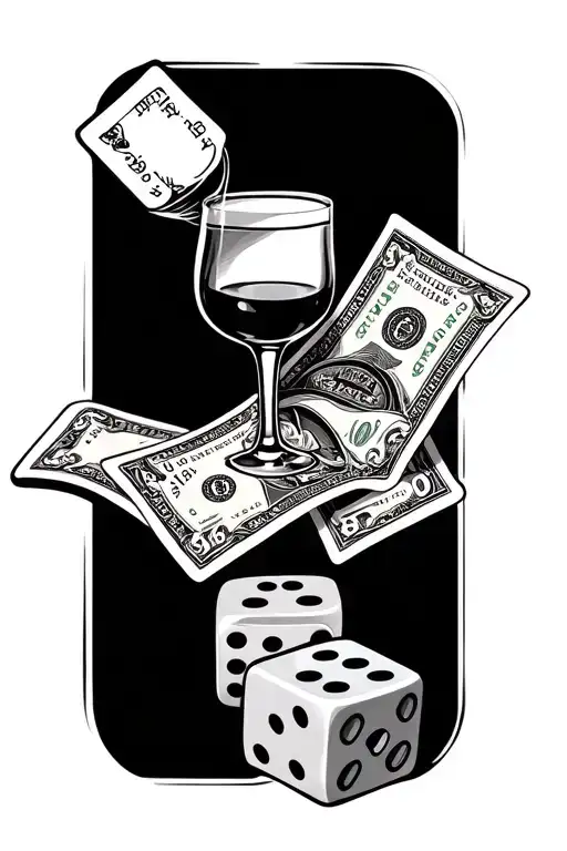 cards money alcohol and dice intertwined tattoo design idea