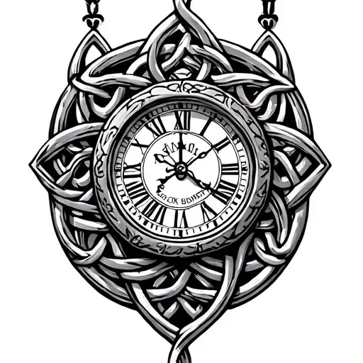 Celtic trinity knot clock face tattoo design idea