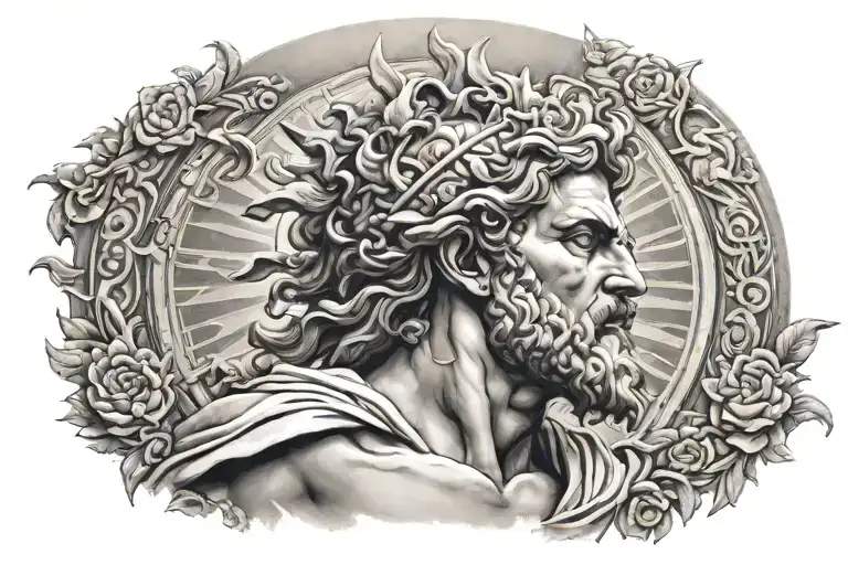 Greek god with Sun wallpaper tattoo design idea
