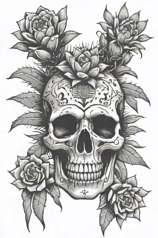 cactus exploding out of calavera skull Mexican. arm tat tattoo design idea