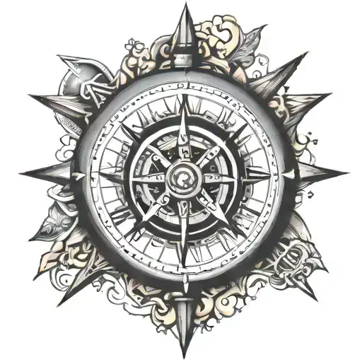compass with roman numeral clock face tattoo design idea
