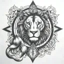 lion and compass  tattoo design idea