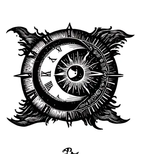 moon, sun, time, travel, line tattoo tattoo design idea