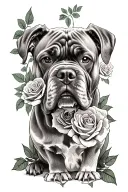 Angry cane corso dog with roses  tattoo design idea