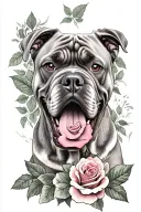 Angry cane corso dog with roses  tattoo design idea