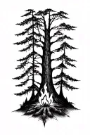 mountain vines trees camp fire tattoo design idea