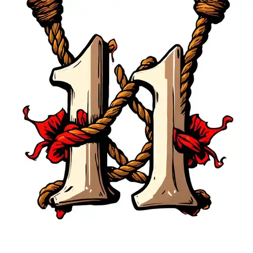 two harpoons going through skin break with rope hanging. make harpoons vertical so they look like the number 11 tattoo design idea