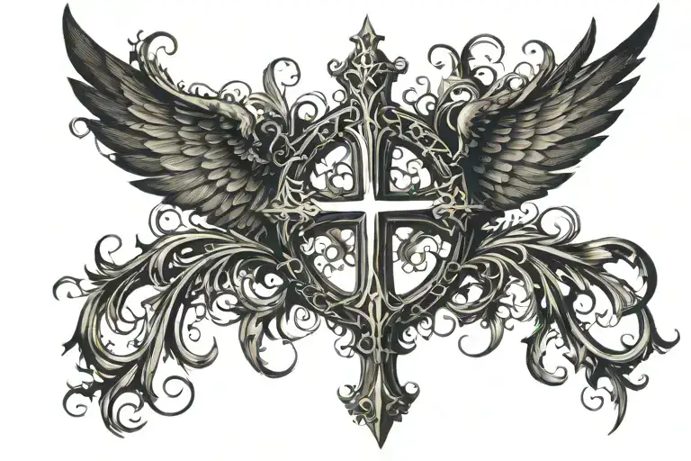 wings  and cross tattoo design idea