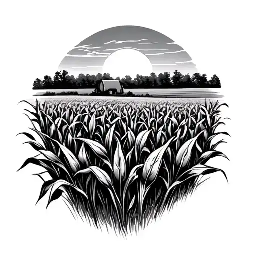 corn field wwith sunset rolling field in background tattoo design idea