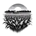 corn field wwith sunset rolling field in background tattoo design idea